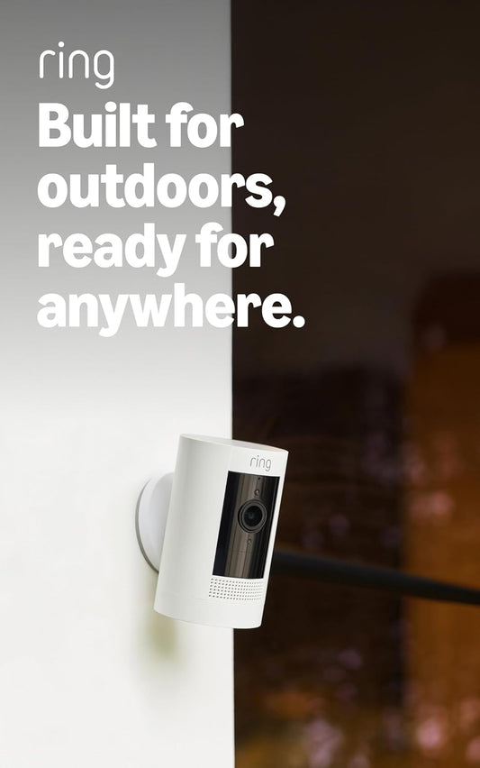 Weather-Resistant HD Outdoor Security Camera with Color Night Vision, Two-Way Talk & Alexa Compatibility - Stick Up Cam in White